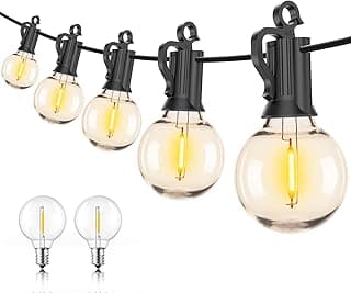 Outdoor String Lights – 50ft Connectable Patio Lights with 52 G40 LED Plastic Bulbs (2 Spare) Outside Vintage Hanging Lights for Backyard Bistro Balcony Porch Party Wedding, E12, 2200K, Black