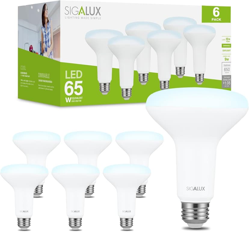 Sigalux LED Flood Lights Indoor, BR30 LED Bulb 65W Equivalent, Dimmable Recessed Light Bulb 650LM 5000K Daylight Can Light Bulbs, E26 Base Bulged Bulbs UL Listed, 6 Pack