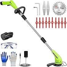 GardenJoy Weed Wacker Battery Operated: 12V Cordless Grass Trimmer with 2.0Ah Battery, Fast Charger and 3 Types Cutting Blade, Portable Electric Lawn Trimmer for Garden Yard Weeding Work