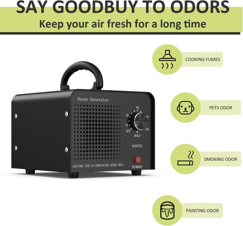 0zone Generator 30000mg - O3 Air Purifier for Home & Car, Ozone Machine Odor Removal for Smoke & Pet (Black)