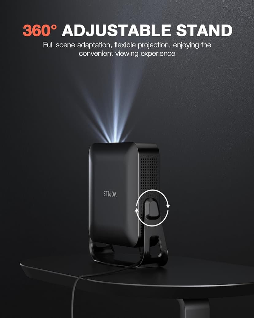 【360°Adjustable Stand & Auto Focus/Keystone】Mini Projector with WiFi and Bluetooth, Native 1080P Portable Outdoor Movie Projector, VOPLLS Home Projector 4K Support for HDMI/USB/AV/Phone/Laptop