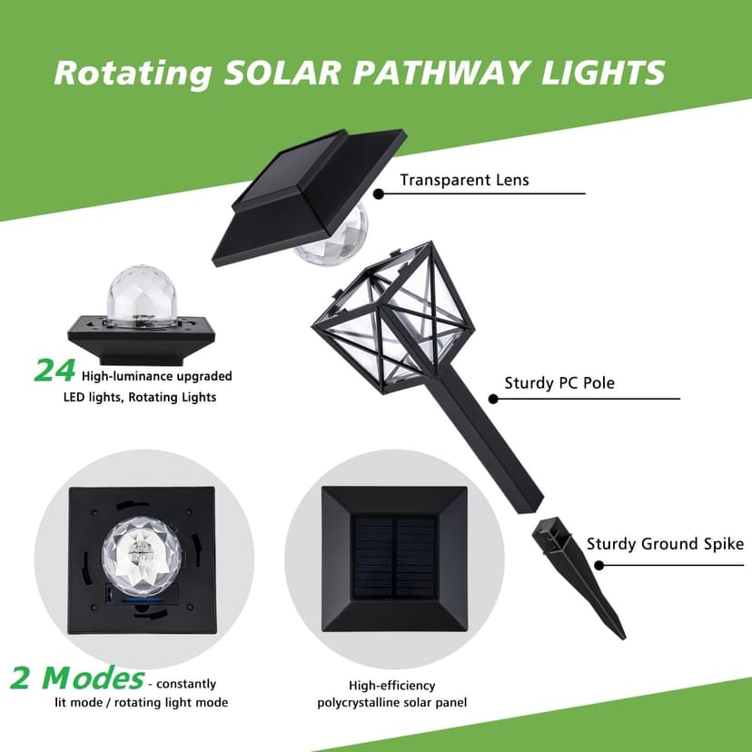 Large Rotating Solar Lights Outdoor Waterproof 2 Modes Twinkling Decorative Lights for Garden Yard Pathway Walkway Decorations Landscape Lighting. (Set of 4)
