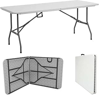 Folding Table 6ft – Heavy-Duty Portable Table for Indoor and Outdoor Use, Foldable 6 Foot Banquet Table for Camping, Dining, Party, or Picnic