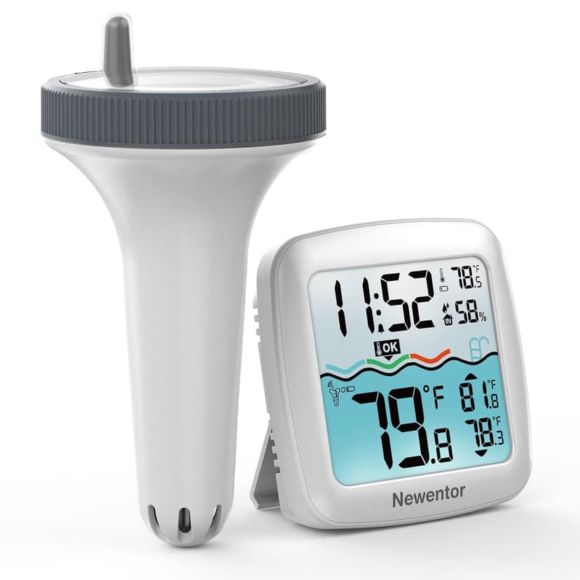 Pool Thermometer Floating Easy Read, Digital IPX8 Swimming Pool Thermometer Wireless, Water Temperature Gauge with Indoor Temperature, Floating Thermostat for Hot Tub/Fish Tank, White