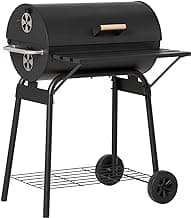 Outsunny 30" Portable Barrel Charcoal BBQ Grill, Steel Outdoor Barbecue Smoker with 370 Square Inches Cooking Space, Storage Shelf, Wheels for Garden Camping Picnic, Black