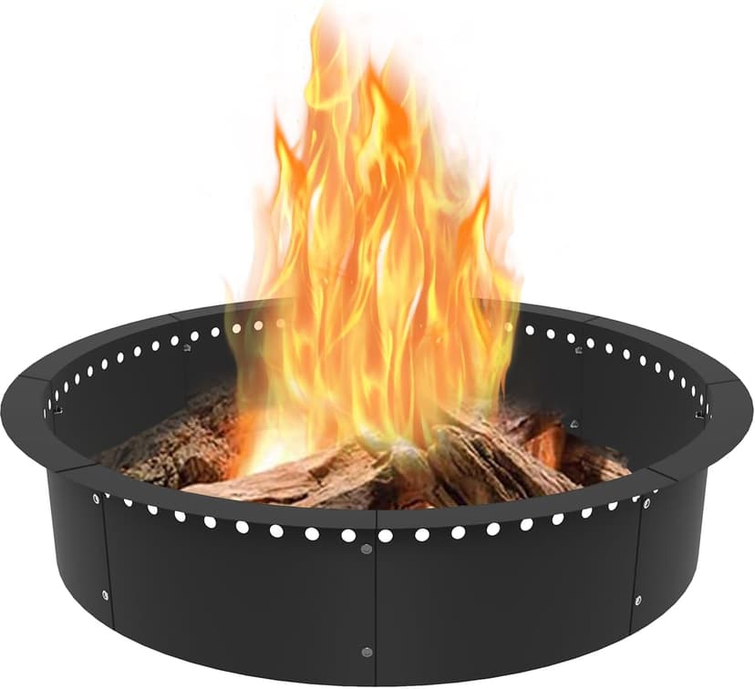 Koutemie Outdoor Smokeless Fire Pit Ring Liner 40-Inch Outer/36-Inch Inner Diameter, Heavy Duty Solid Metal Steel Round Firepit Rim Insert for Outside DIY Campfire Ring Above or In-Ground, Black