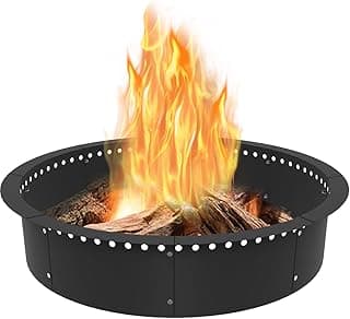 Koutemie Outdoor Smokeless Fire Pit Ring Liner 40-Inch Outer/36-Inch Inner Diameter, Heavy Duty Solid Metal Steel Round Firepit Rim Insert for Outside DIY Campfire Ring Above or In-Ground, Black
