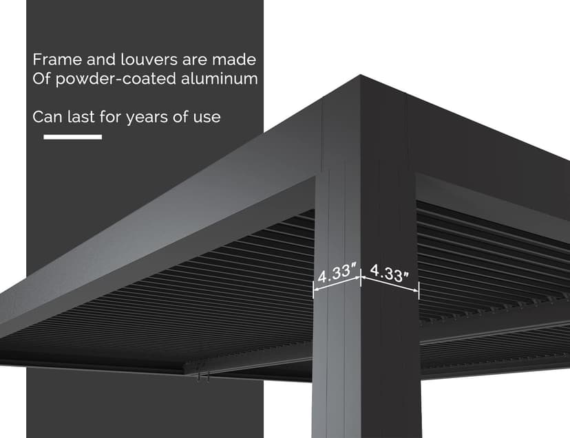 PURPLE LEAF LED Louvered Pergola 94AS 10'x 14' Full Aluminum Frame and Adjustable Roof Integrated Strip Lights for Outdoor Deck Garden Patio Gray Hardtop Gazebo Pergola