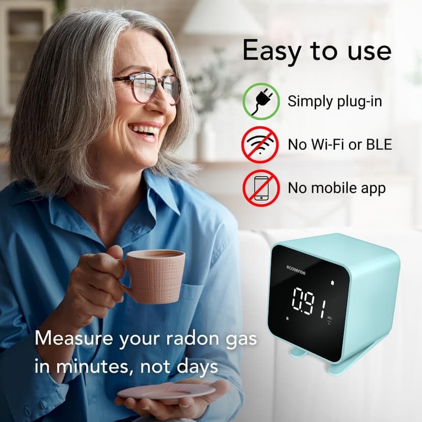 Ecosense EB100 EcoBlu, Home Radon Detector, Capture & Display Results Every 10 Minutes, Short & Long-Term Continuous Monitoring, Easy to Use