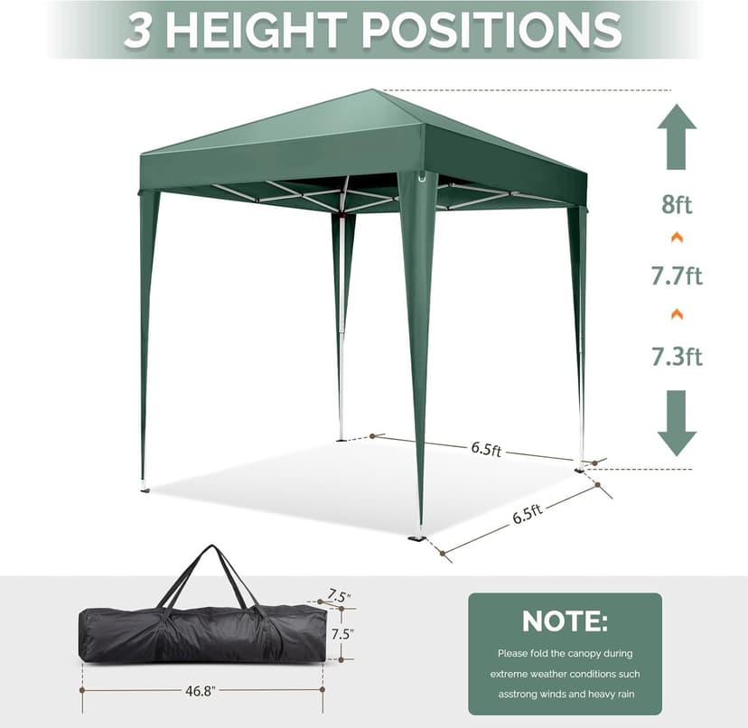 VINGLI 6.5x6.5 Pop Up Canopy Tent with Sidewalls, Outdoor Gazebo Canopy Tent, Patio Event Tents Outdoor Commercial Canopy for Parties (Green)