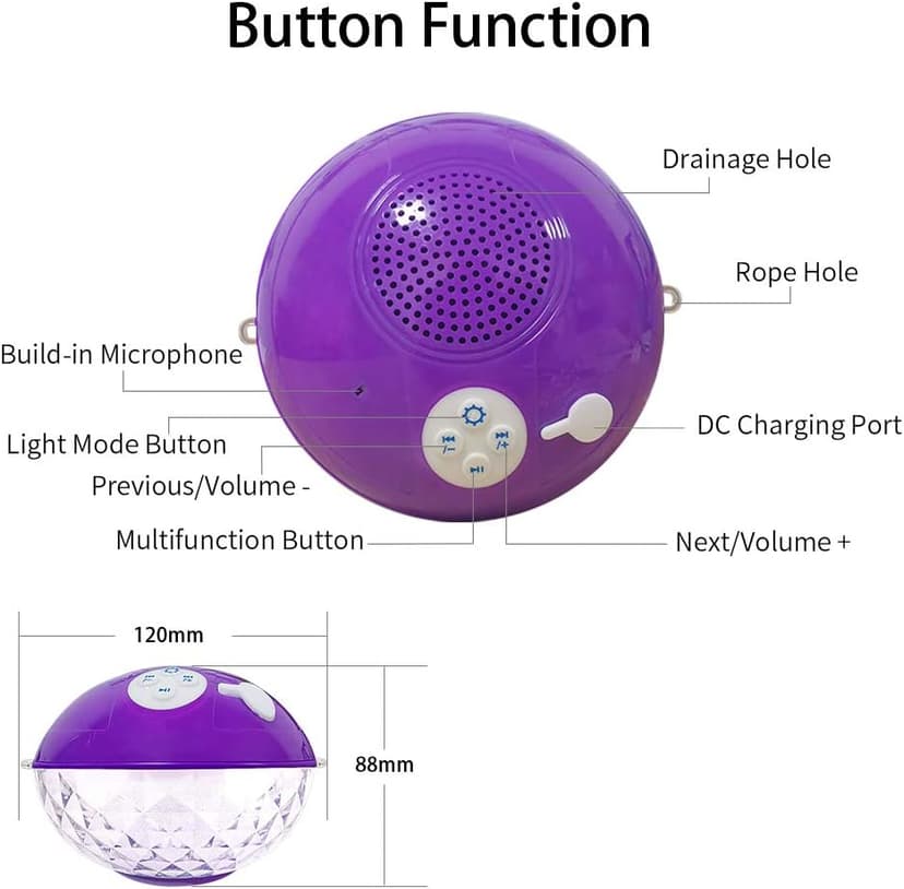 Blufree Floating Pool Speakers with Colorful Lights, Bluetooth Wireless Pool Speaker Floatable IP68 Waterproof, Built-in Mic & Crystal Clear Sound Bluetooth Hot Tub Speaker for Pool Party Outdoors