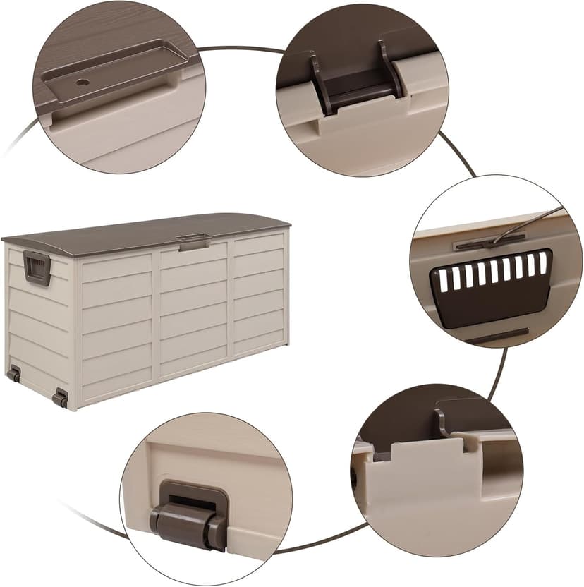 VINGLI 75 Gallon Outdoor Storage Box, Patio Deck Box Furniture with Rolling Wheels, Plastic Storage Containers with Lockable Design, For Garden, Yard, Balcony (Brown)
