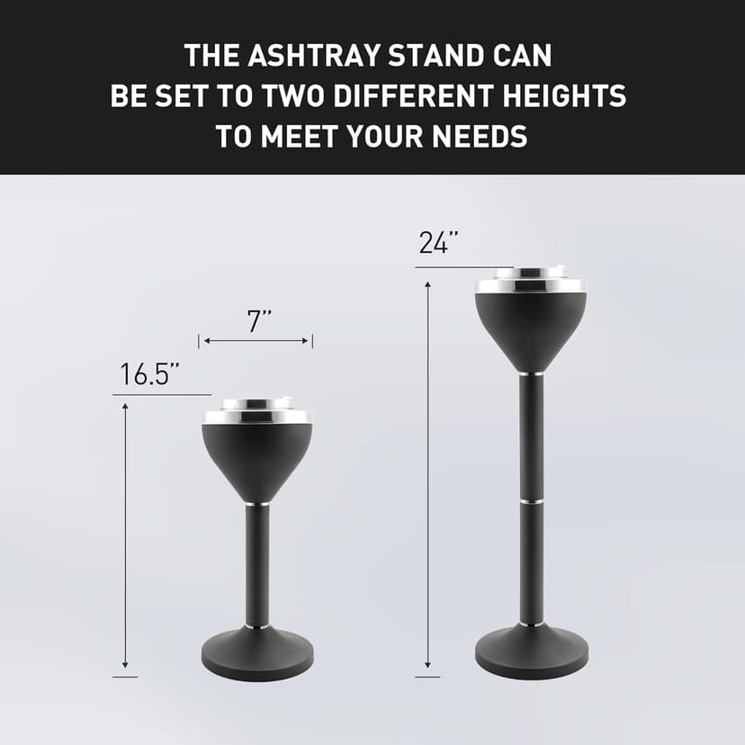 Standing Ashtray Outdoor for Patio, Large & Tall Outside Ash Tray for Cigarette Butt Receptacle Disposal, Commercial Metal Smokers Cigar Ashtrays Container with Lid, Matte Black, B01DK