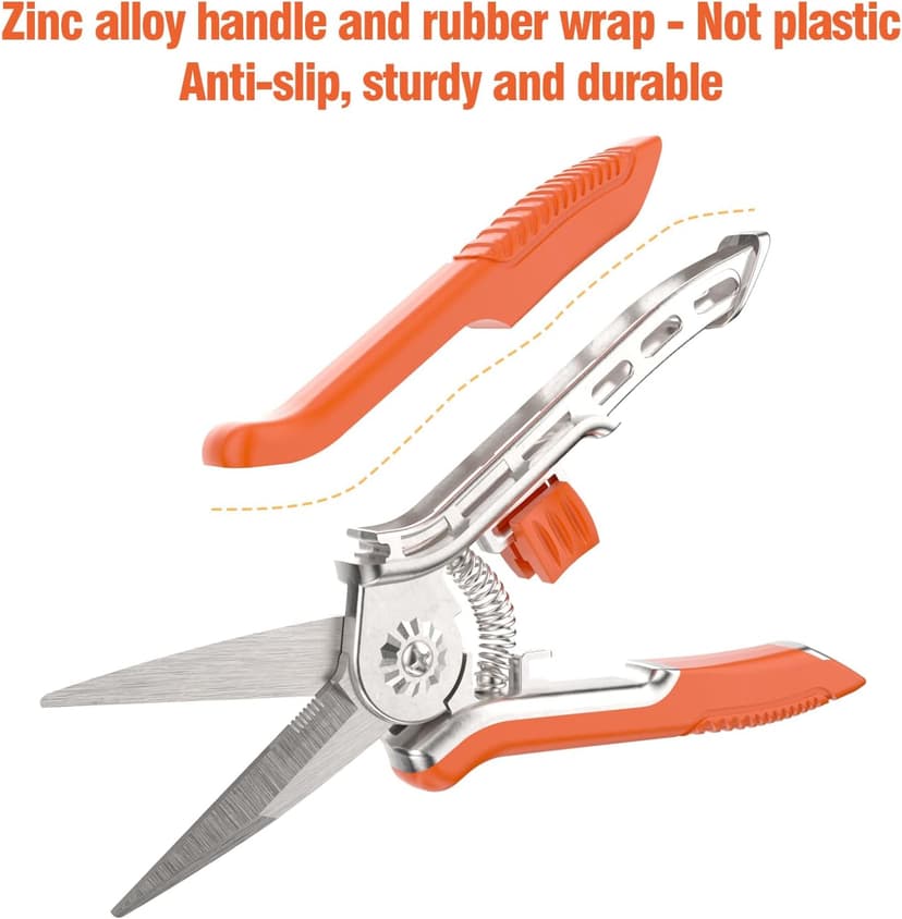 FLORA GUARD Pruning Shears with Zinc Alloy Handle, 6.5 Inch Garden Shears with Thicker Steel Blade, Comfort Rubber Grip, Safety Lock, Heavy-Duty Hand Pruner for Plants in Grow Tents and Hydroponics
