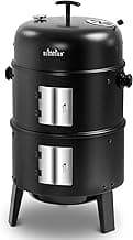 BIG HORN OUTDOORS 16 inch Charcoal Smoker, Vertical BBQ Grill, Heavy Duty 4 In 1 Fire Pit with Built-in Thermometer & Adjustable Vent System for Backyard Patio Camping