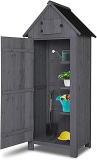 VINGLI Outdoor Wooden Storage Shed, Garden Shed Outside Tool Cabinet with Safety Latch, Patio Storage Organizer (Dark Grey)