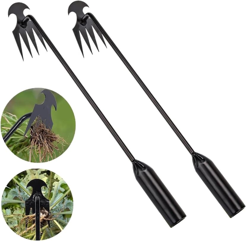 Aimery Weed Puller Tool Garden Weed Pulling Tool,Portable Uprooting Weeding Tool,4 Teeth Manganese Steel Forged Hand Weeder for Vegetable Gardening（2pack 16in.）