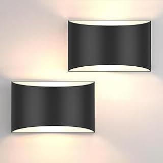 FOLKSMATE Modern LED Wall Sconces, 3000K Warm White Hardwired Wall Lights Set of 2, 10W Up and Down Wall Mount Light, Matte Black Indoor Sconces Wall Lighting