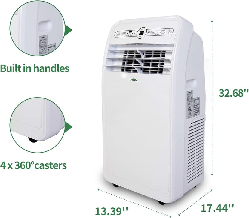 Uhome 12,000 BTU, 2024 New Portable Air Conditioner with Heat, 4-in-1 function Dehumidifier & Fan, Cools & Heats Space up to 400 Sq.ft, Remote Control and Window Kit Included, White