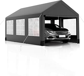 10'x20' Canopy Carport, Heavy Duty Portable Garage with with 4 Load-Bearing Sandbags, Roll Up Mesh Window, Pe Waterproof Canopy Waterproof Uv Resistant Car Port Canopy Tent for Boats, Cars