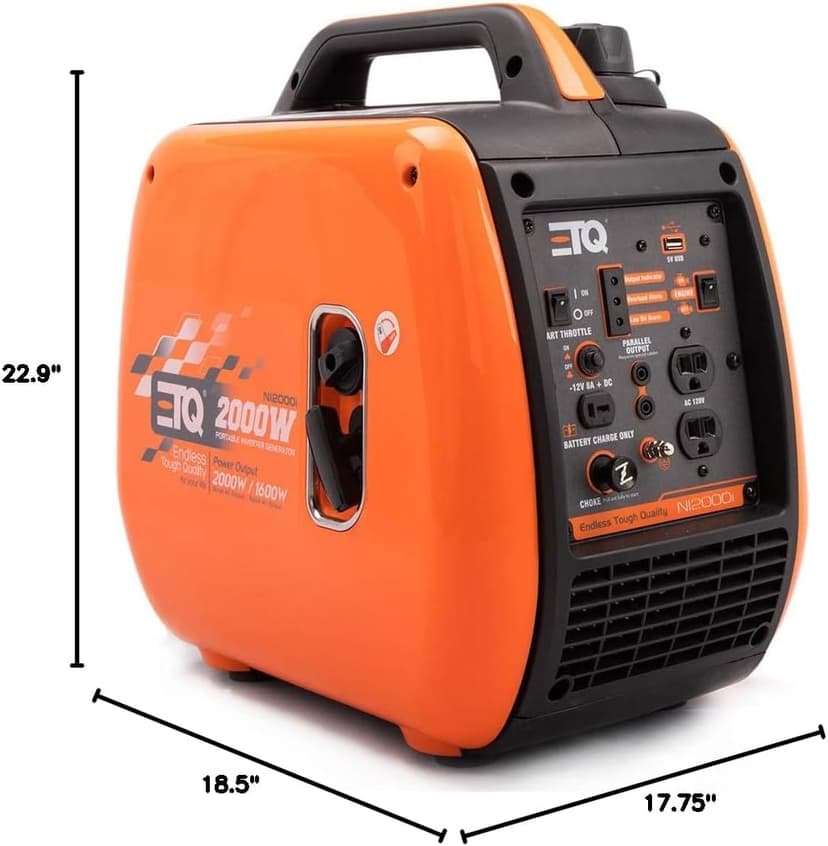 ETQ Tough Quality 2000/3600Watt Portable Generator - Extremely Quiet - CARB Compliant (2000W inverter)