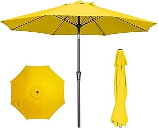 PatioKingdom 9FT Patio Umbrella Outdoor Market Umbrella with Push Button Tilt and Crank, Table Umbrella 8 Sturdy Fiberglass Ribs UV Protection