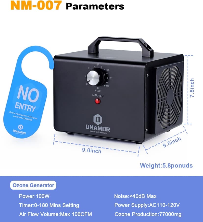 ONAMOR Ozone Generator 77000mg, Ozone Machine Ionizer O3 Deodorizer for Home, Basement, Smoke, and Pet Room (Eliminating Odors Area up to 4000 Square Feet, All Metallic Black)