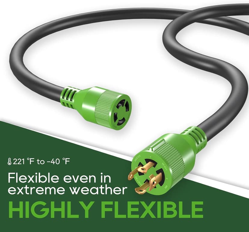 RVGUARD 4 Prong 30 Amp 25 Foot Generator Extension Cord, NEMA L14-30P/L14-30R, 125/250V Up to 7500W 10 Gauge SJTW Generator Cord with Cord Organizer, ETL Listed