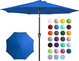 JEAREY 9FT Outdoor Patio Umbrella Outdoor Table Umbrella with Push Button Tilt and Crank, Market Umbrella 8 Sturdy Ribs UV Protection Waterproof for Garden, Deck, Backyard, Pool (Royal Blue)