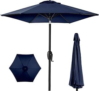 Best Choice Products 7.5ft Heavy-Duty Round Outdoor Market Table Patio Umbrella w/Steel Pole, Push Button Tilt, Easy Crank Lift - Navy Blue