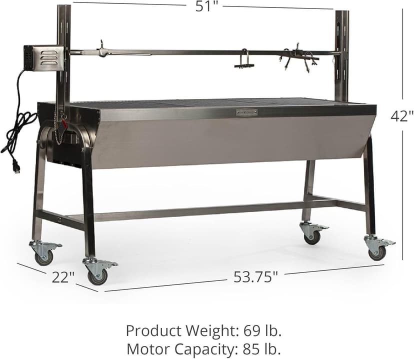 TITAN GREAT OUTDOORS Ash & Ember 13W Stainless Steel Rotisserie Grill, Rated 85 LB for Medium Game, 4 RPM Rotation Speed, Outdoor Grill with Dual Prong Spit Rod, Single Leg Bracket, and Spine Fork