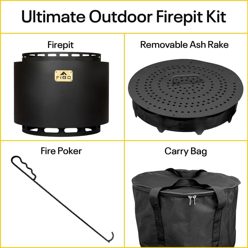 18" Smokeless Fire Pit with Removable Ash Pan, Fire Poker & Carry Bag - Portable Outdoor Fire Pit - Cast Iron - Wood Burning Lightweight Fireplace, Ideal for 4-6 People, 25 lbs