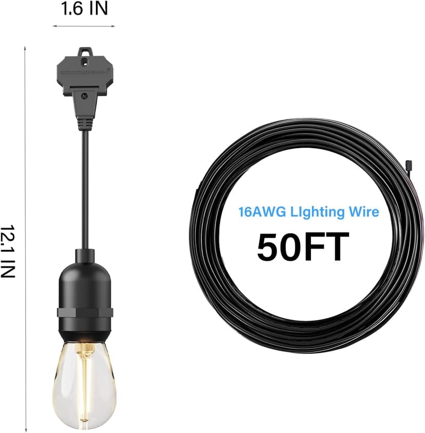 GOODSMANN LED Low Voltage String Lights 12V AC 50FT 10PCS 2W Bulbs 135 Lumens Hanging Landscape Lighting 2800K String Weatherproof Decorative Lights for Patio Lights