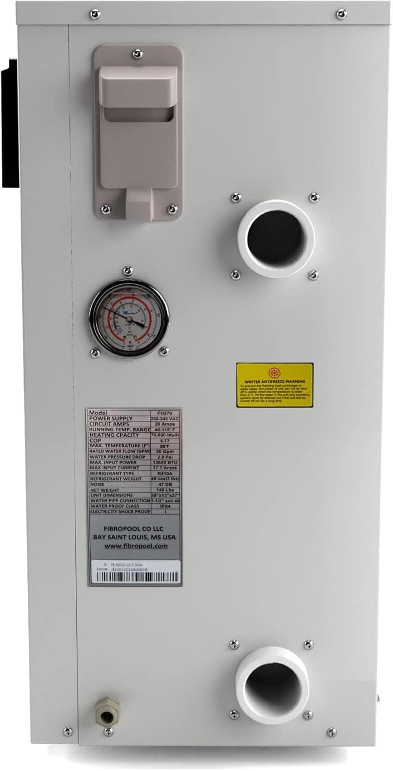 FibroPool Swimming Pool Heat Pump - FH270 70,000 BTU - for Above and In Ground Pools and Spas - High Efficiency, All Electric Heater - No Natural Gas or Propane Needed