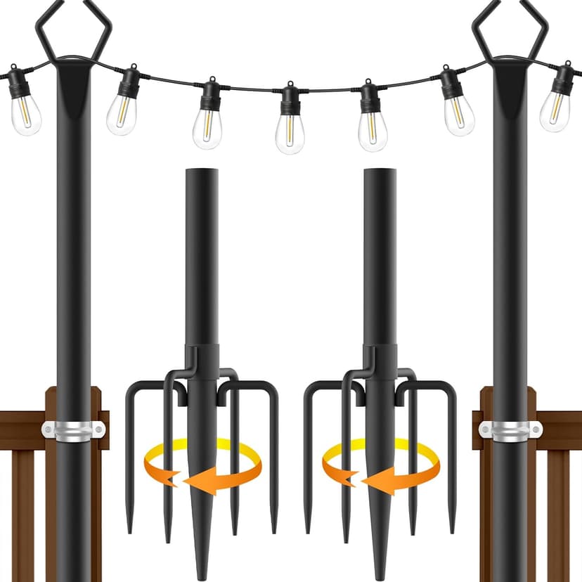 AILBTON 2 Pack 10Ft String Light Poles,Light Poles for Outside String Lights,Outdoor Light Poles with Fork,Metal Pole Stand for Patio,Backyard,Deck