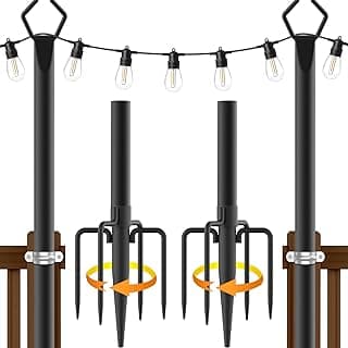 AILBTON 2 Pack 10Ft String Light Poles,Light Poles for Outside String Lights,Outdoor Light Poles with Fork,Metal Pole Stand for Patio,Backyard,Deck