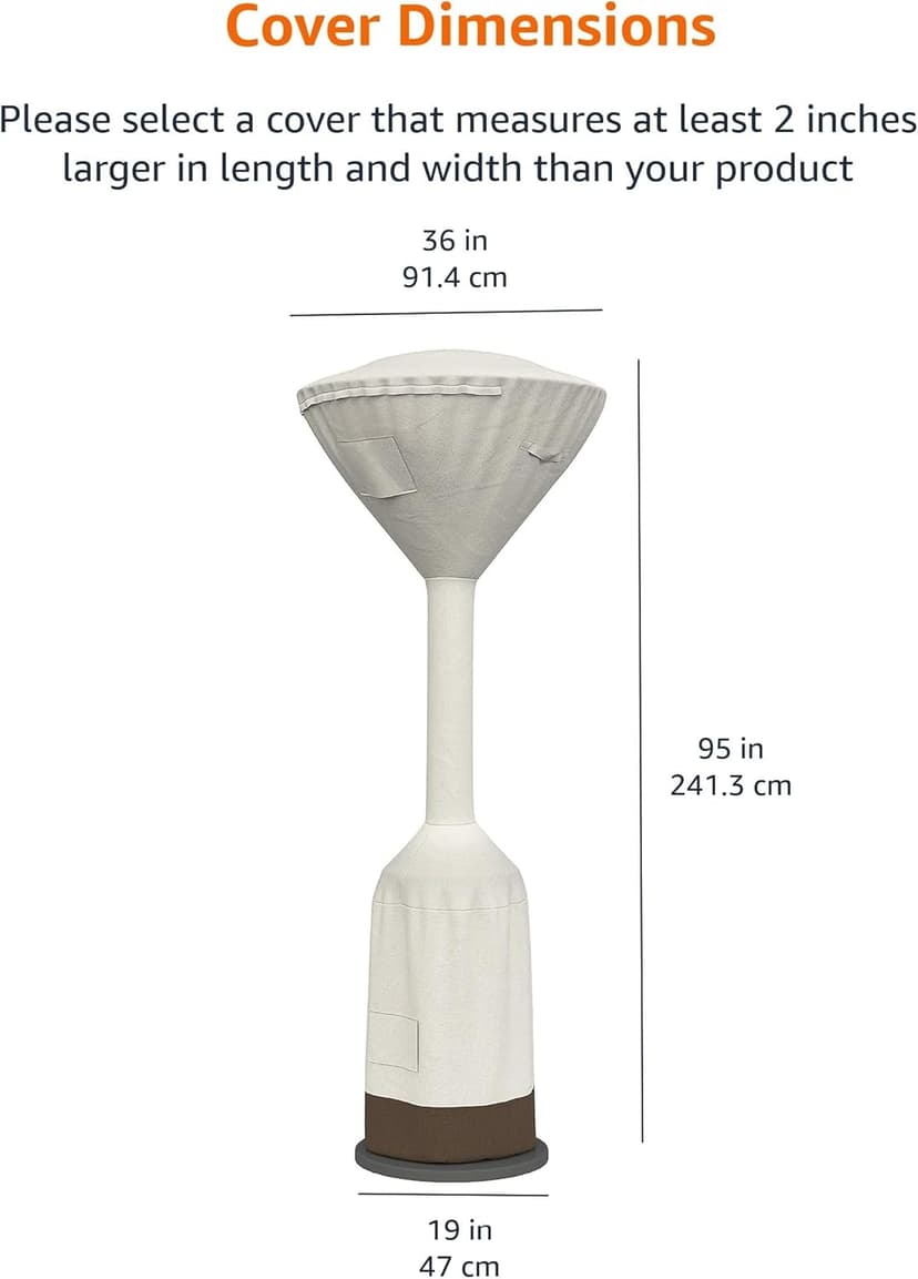 Amazon Basics Outdoor Round Stand Up Patio Heater Cover, Tan, 36" x 18.5" x 95"