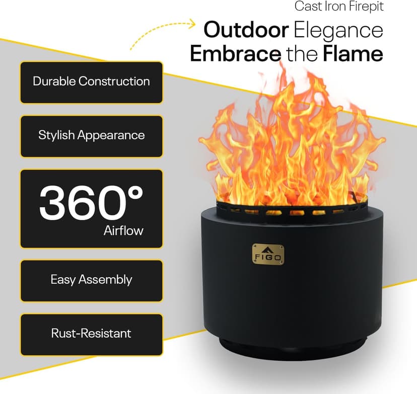 18" Smokeless Fire Pit with Removable Ash Pan, Fire Poker & Carry Bag - Portable Outdoor Fire Pit - Cast Iron - Wood Burning Lightweight Fireplace, Ideal for 4-6 People, 25 lbs
