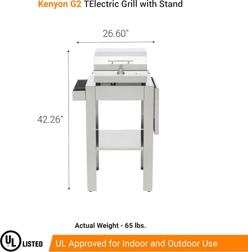 KENYON G2 Electric Grill with Stand, Stainless Steel, Rust Proof, Single Burner, Freestanding Grill, UL Approved for Indoor and Outdoor Use, 120V