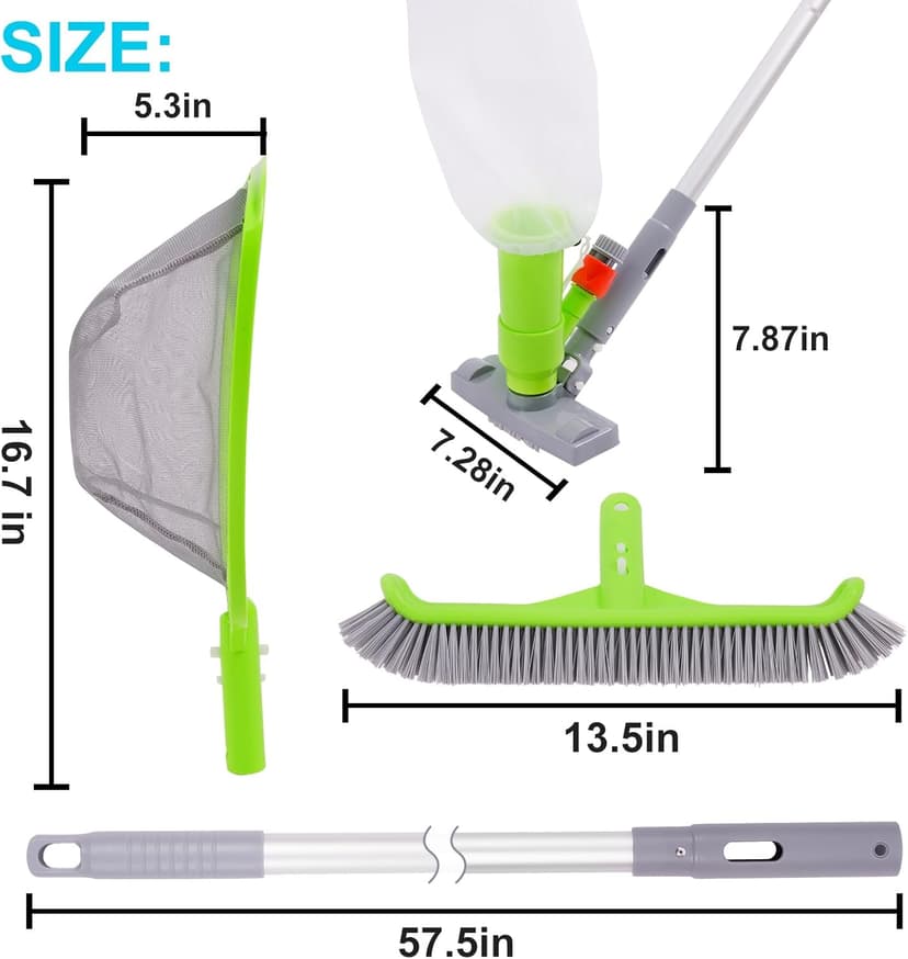 Sepetrel Deluxe Swimming Pool Cleaning Kit with Spa Jet Vacuum Cleaner,Brush, Semi-deep Skimmer Net & Adjustable 57.5-inch Pole,Ideal for Cleaning Above Ground,Inflatable Pools