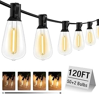 litogo 120FT LED Outdoor String Lights with Dimmer, Waterproof Patio Lights with ST38 Vintage Edison Bulbs, Warm White Outside Hanging Light with Timer for Yard Gazebo Party