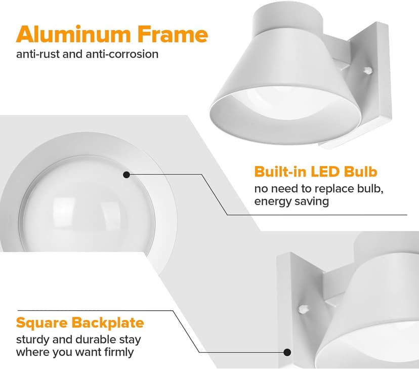 UME 2 Pack LED Outdoor White Front Porch Lights, Waterproof Wall Lantern Light Fixture, Anti-Rust Farmhouse Barn Wall Sconce for Patio, Doorway, Garage