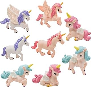 8Pcs Mini Flying Horse Unicorn Figurine Miniature Resin Unicorns Cake Toppers Fairy Garden Accessories for DIY Moss Landscape Dollhouse Birthday Party Decorations