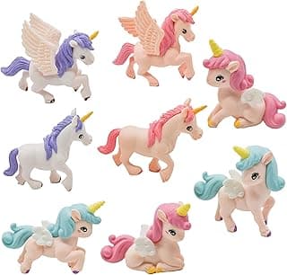 8Pcs Mini Flying Horse Unicorn Figurine Miniature Resin Unicorns Cake Toppers Fairy Garden Accessories for DIY Moss Landscape Dollhouse Birthday Party Decorations