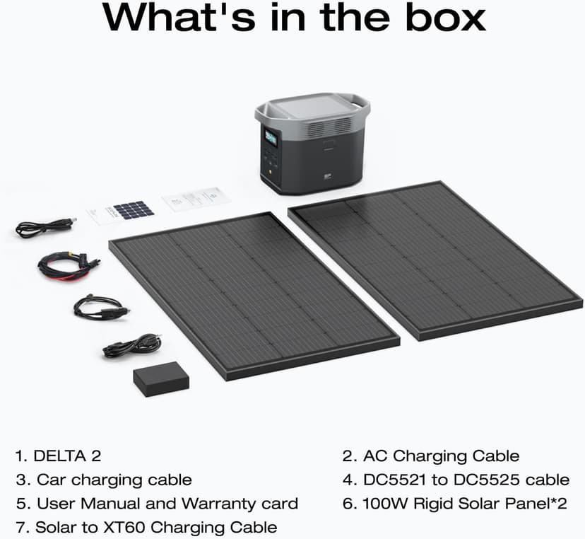 EF ECOFLOW Solar Generators, DELTA 2 Portable Power Station with 2PCS 100W 12V Solar Panels, 1024Wh LFP Battery, Fast Charging, Power Station for Home Backup, Camping&RVs