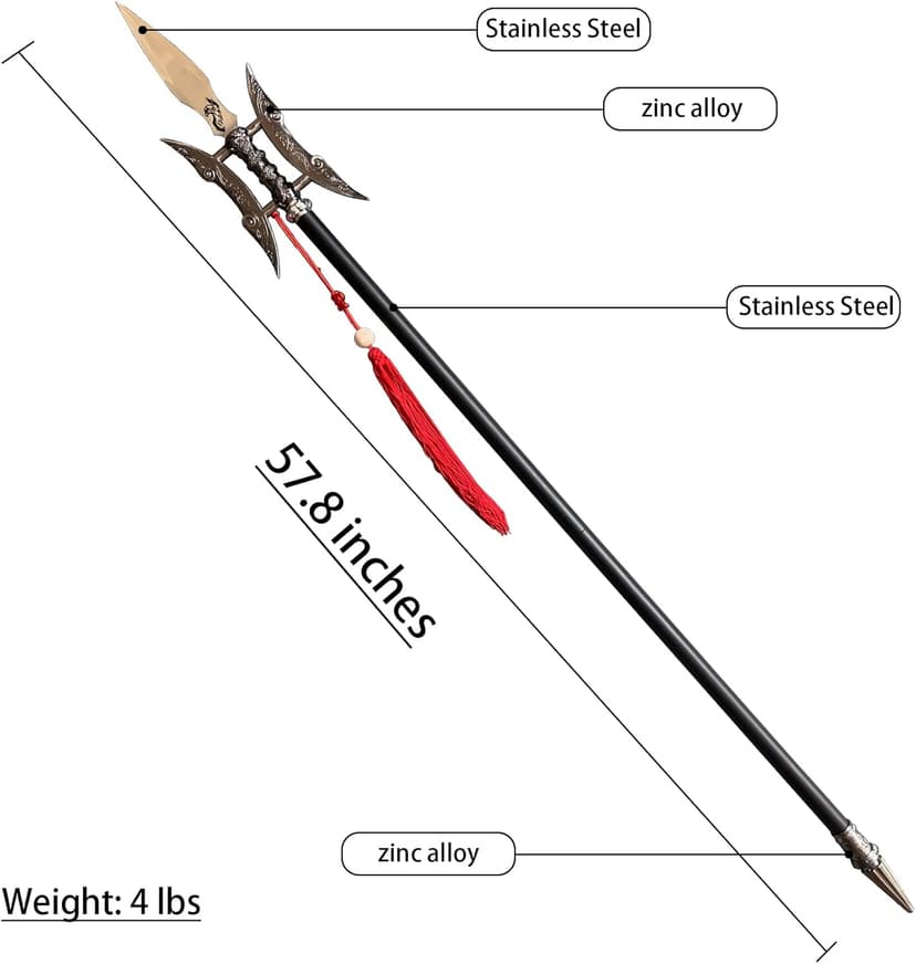 SV Metal Spear Ancient Chinese Old Weapon The Day The Picture Halberd Single-Edged Double-Edged, 57.8 inches, Collection Gift