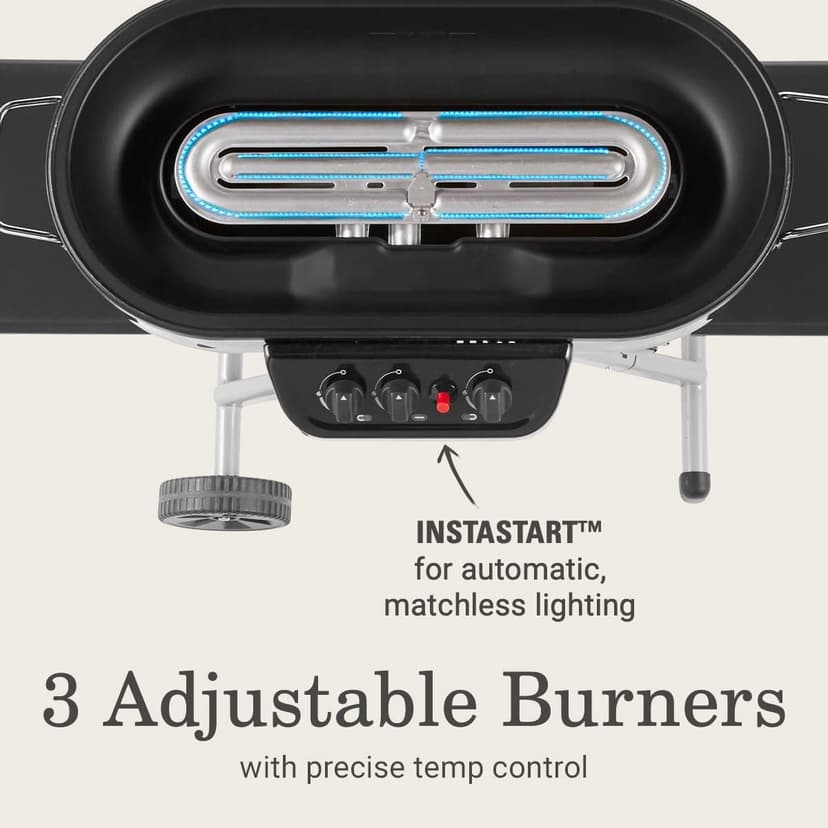 Coleman RoadTrip 285 Portable Stand-Up Propane Grill with 3 Adjustable Burners & Instastart Ignition, 20,000 BTUs of Power for Outdoor Cooking