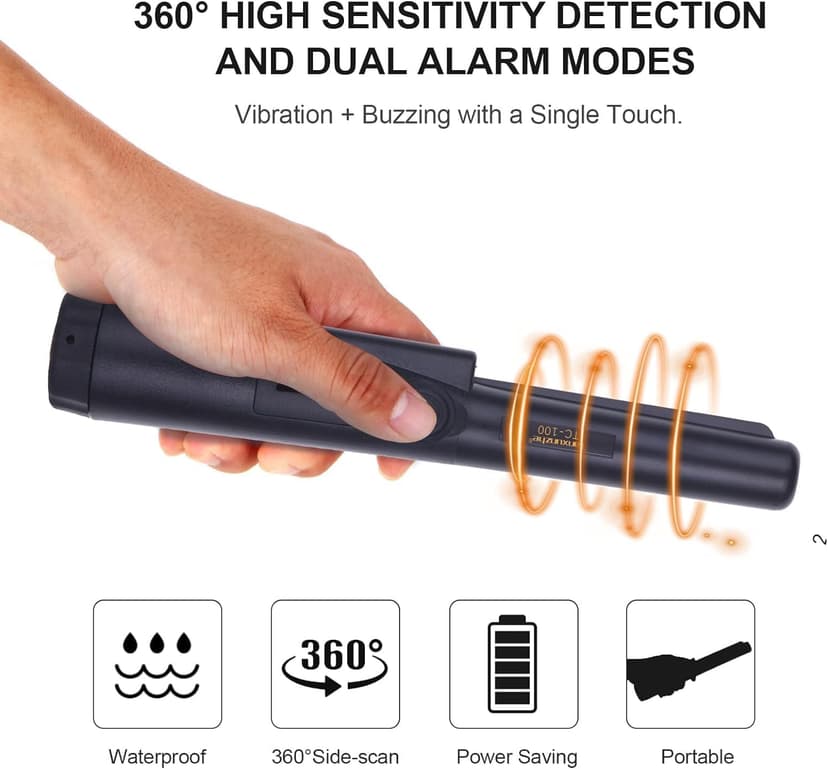 Metal Detector Pinpointer,Fully Submersible Waterproof IP68 Handheld Pin Pointer Wand, Search Treasure Pinpointing Finder Probe with 9V Battery for Adults, Kids… (Black)