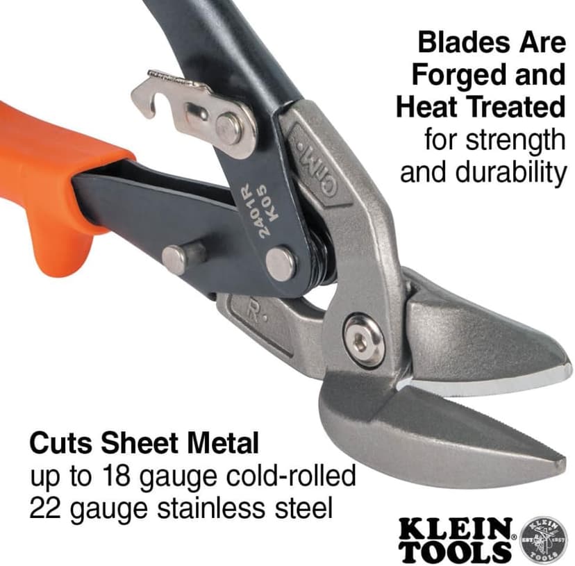 Klein Tools 2401R Right-Cutting Offset Snips, Aviation Tin Snips with Forged Blade for Precision Sheet Metal Cutting