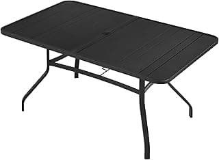 Yaheetech Outdoor Dining Table for 6 People, Rectangle Metal Slatted Patio Table with Umbrella Hole, Outdoor Furniture Garden Table for Garden Poolside, Backyard, Black